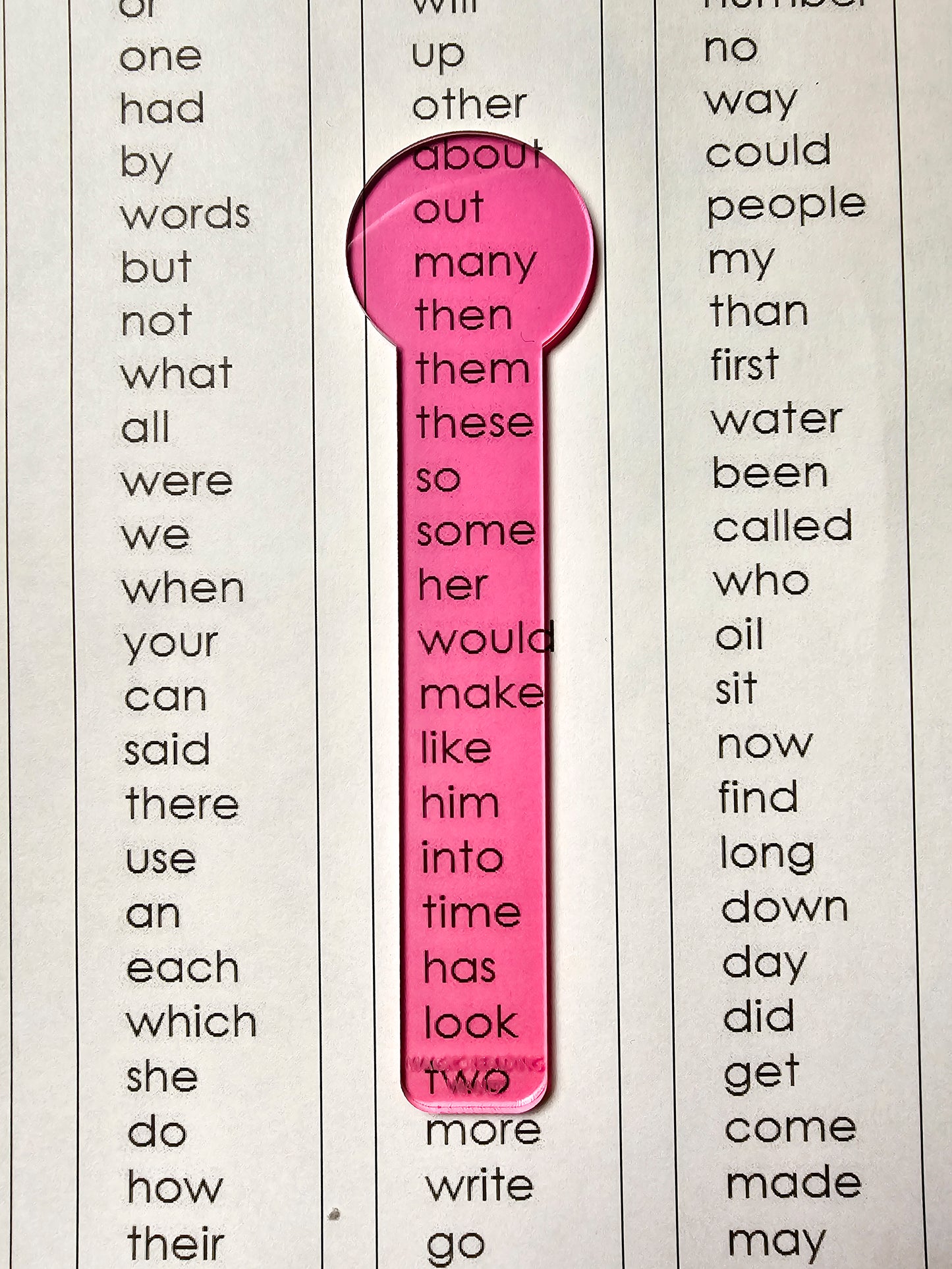 Reading Overlay- Magenta Clear Reader over sightwords