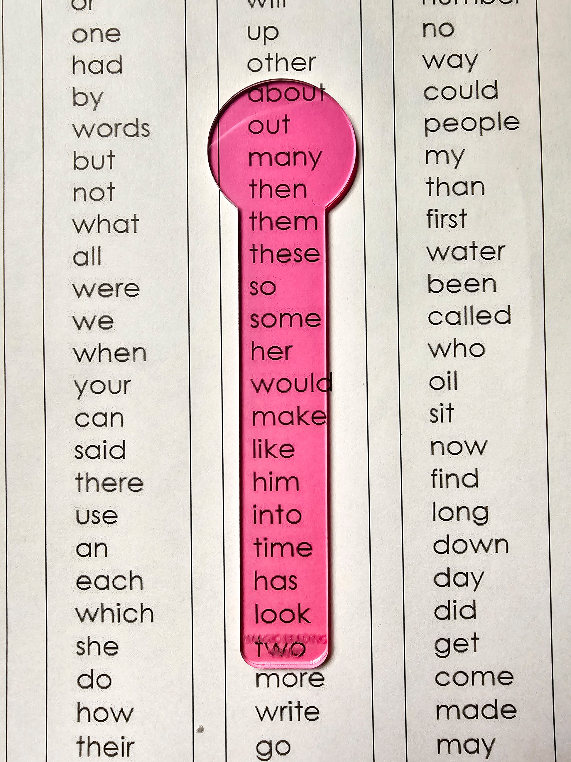 Reading Overlay- Magenta Clear Reader over sightwords