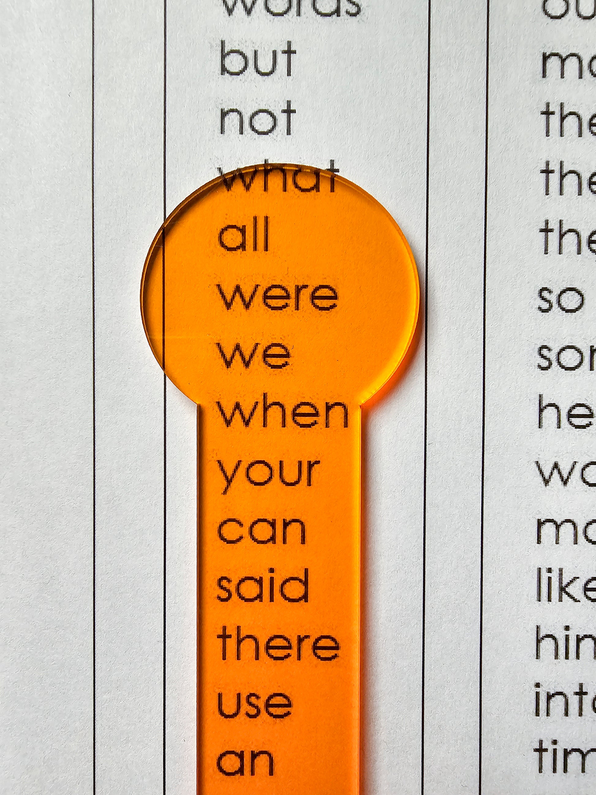 Reading Overlay - Orange Clear Reader over sightwords