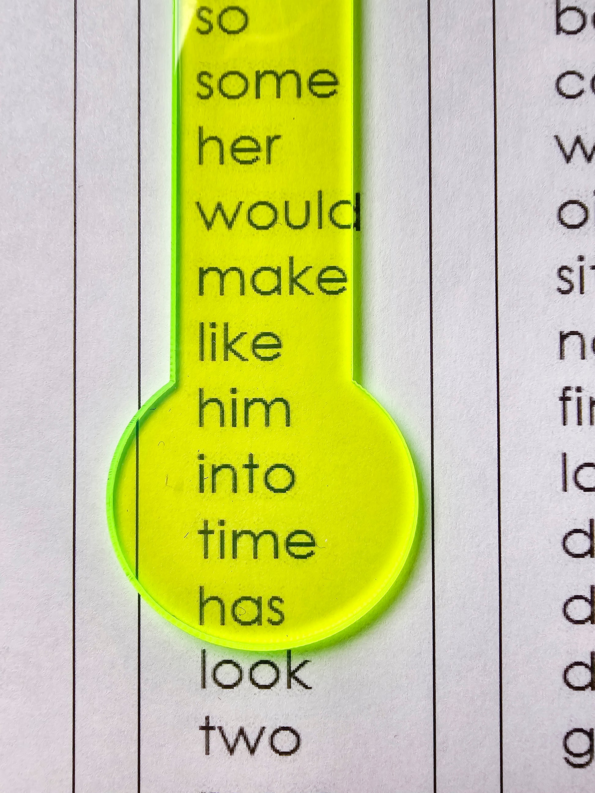 Reading Overlay - Neon Green Clear Reader over sightwords