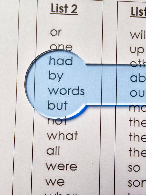 Light Blue reading overlay focusing on words in a reading list, designed to enhance clarity and reduce eye strain.