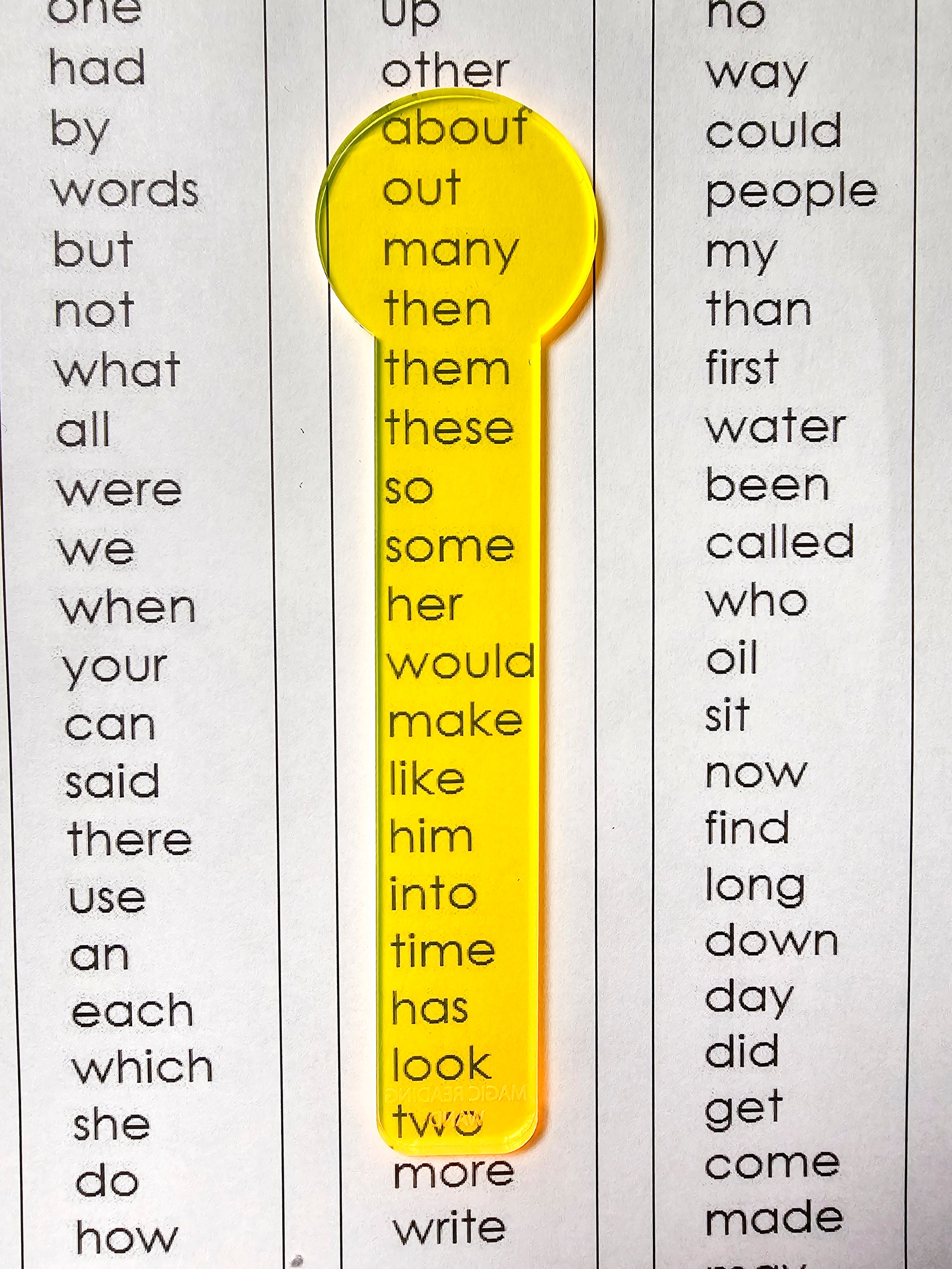 Reading Overlay - Yellow Clear Reader over sightwords